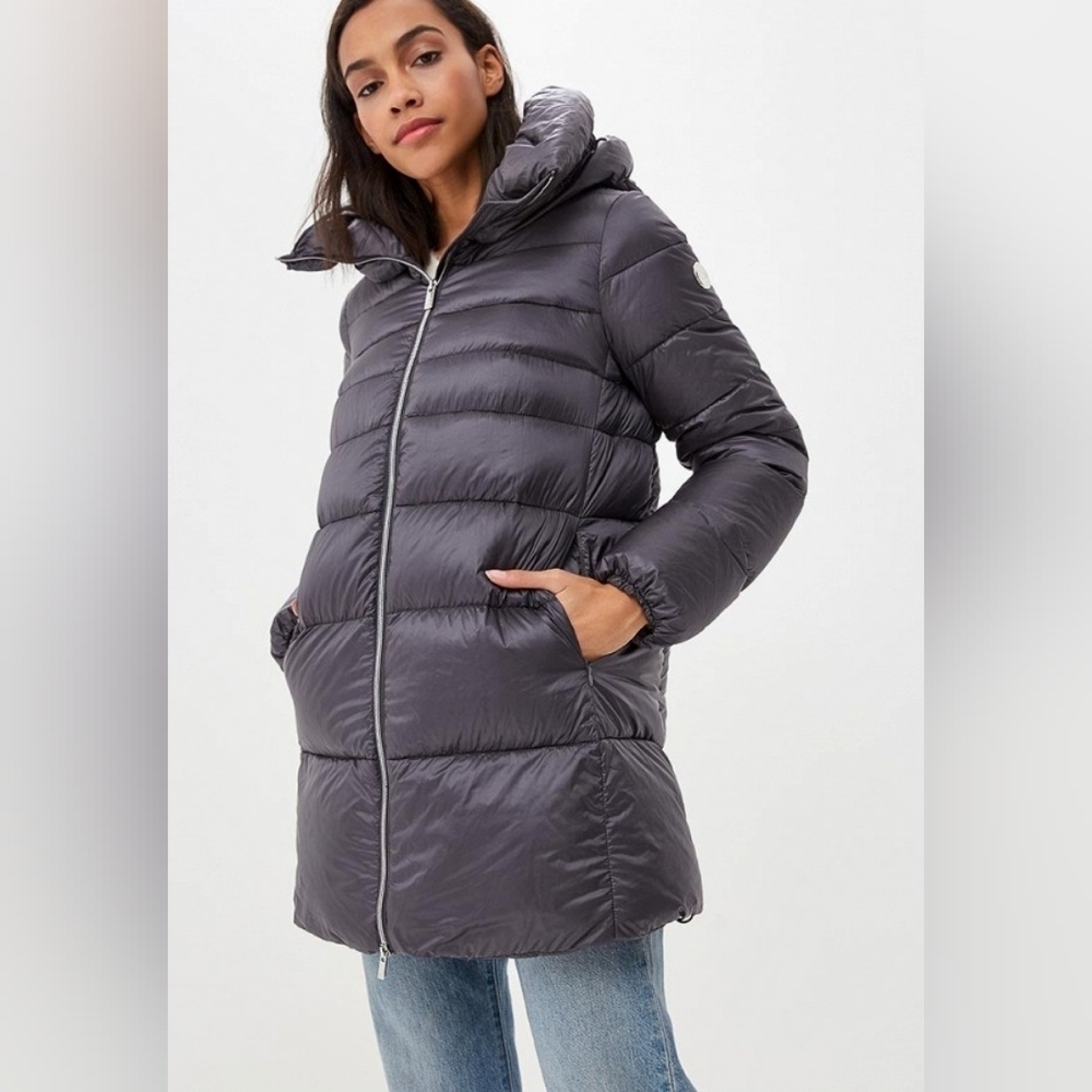 Madzerini Down Filled Lightweight Puffer With Hood, Gray, Size EU 38 Size US 6/8